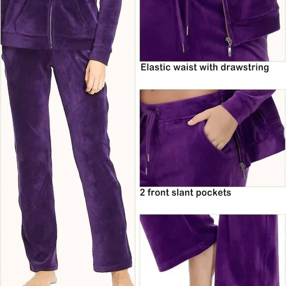 Fashionable XX-Large Women's Velour Sweatsuit - Full Zip & Wide Leg Pants
